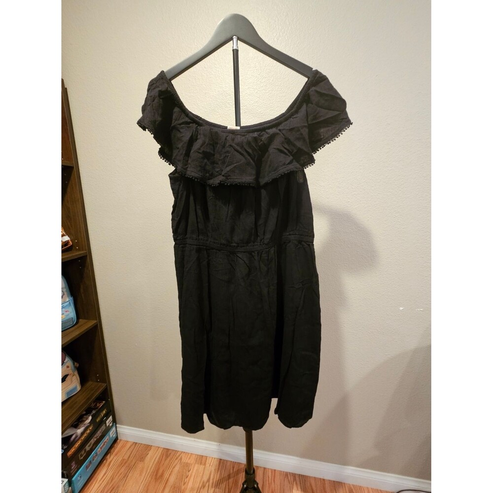 Faded Glory Black Off-Shoulder Ruffle Mini Dress